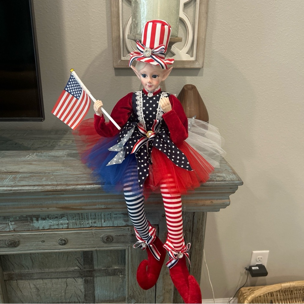 Cynthia Rowley Patriotic Posable Shelf LARGE Doll with Flag 4th of July